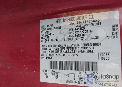 2004 Ford Explorer Sport Trac Adrenalin/Xls/Xlt из США, поврежденный, VIN 1FMZU77K04UC19739